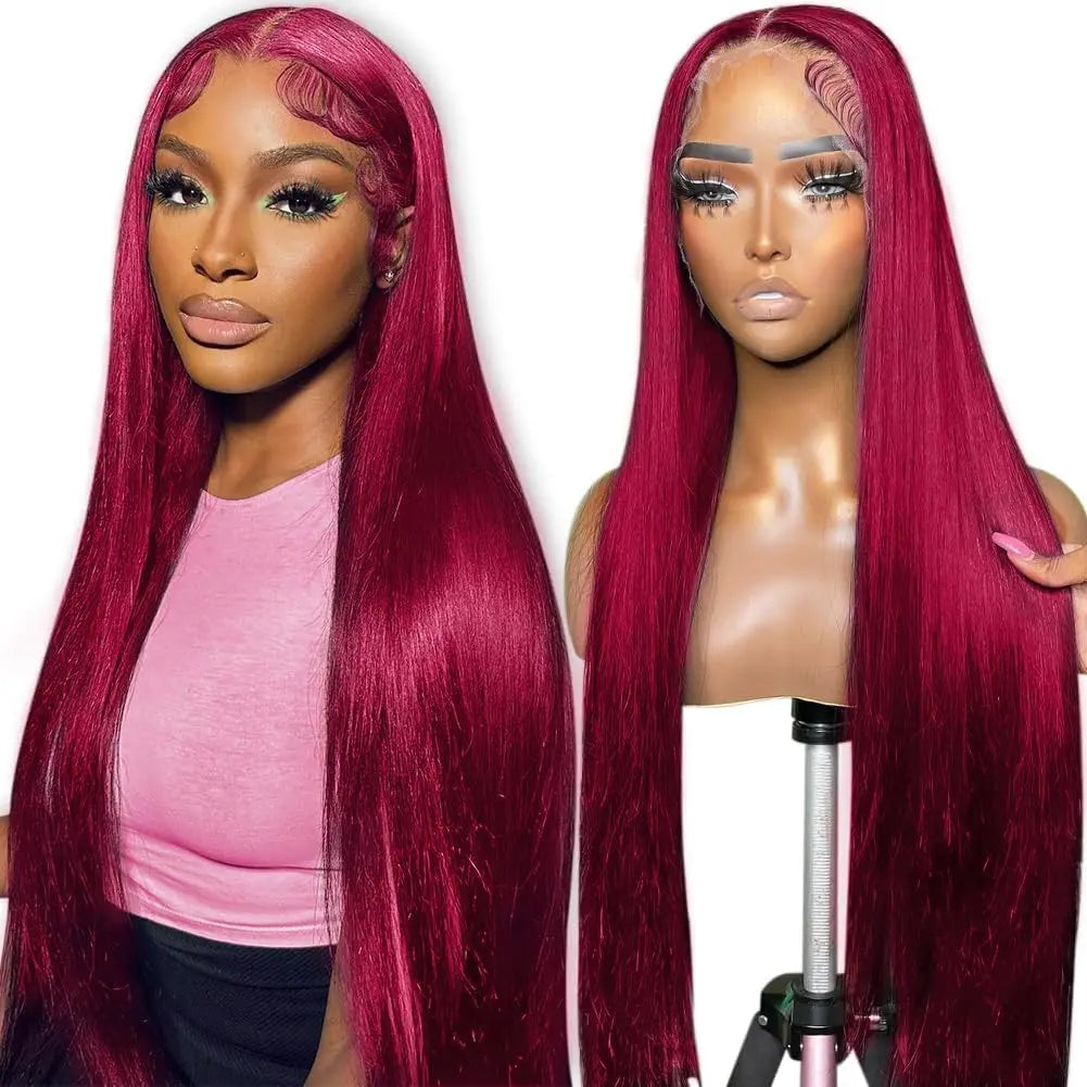 13x4 Burgundy Lace Frontal Wig Brazilian Virgin Human Hair Glueless 99J Straight Lace Front Wigs Human.