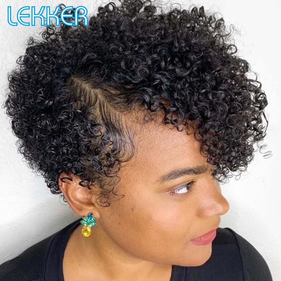 Lekker Pixie Short Curly Bob 13x1 Part Lace Front Human Hair Wigs For Women Brazilian Remy Hair Glueless Wear Go Natural Wigs