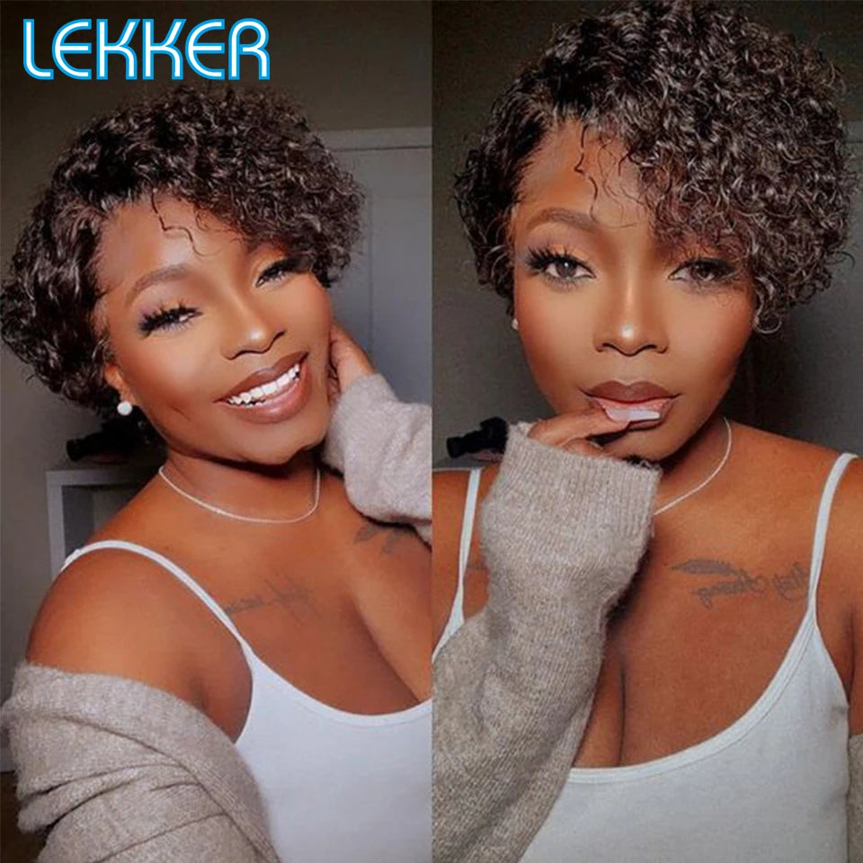 Lekker Pixie Short Curly Bob 13x1 Part Lace Front Human Hair Wigs For Women Brazilian Remy Hair Glueless Wear Go Natural Wigs