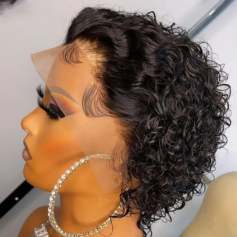 Perruque Pixie Cut Cheveux Humains 13x1 Perruques Frontales en Dentelle Cheveux Humains Courts Bob Perruques de Cheveux Humains Pour Femmes Noires Perruque Frontale en Cheveux Humains