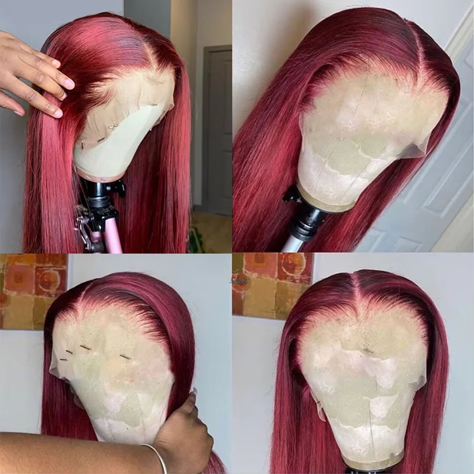 13x4 Burgundy Lace Frontal Wig Brazilian Virgin Human Hair Glueless 99J Straight Lace Front Wigs Human.