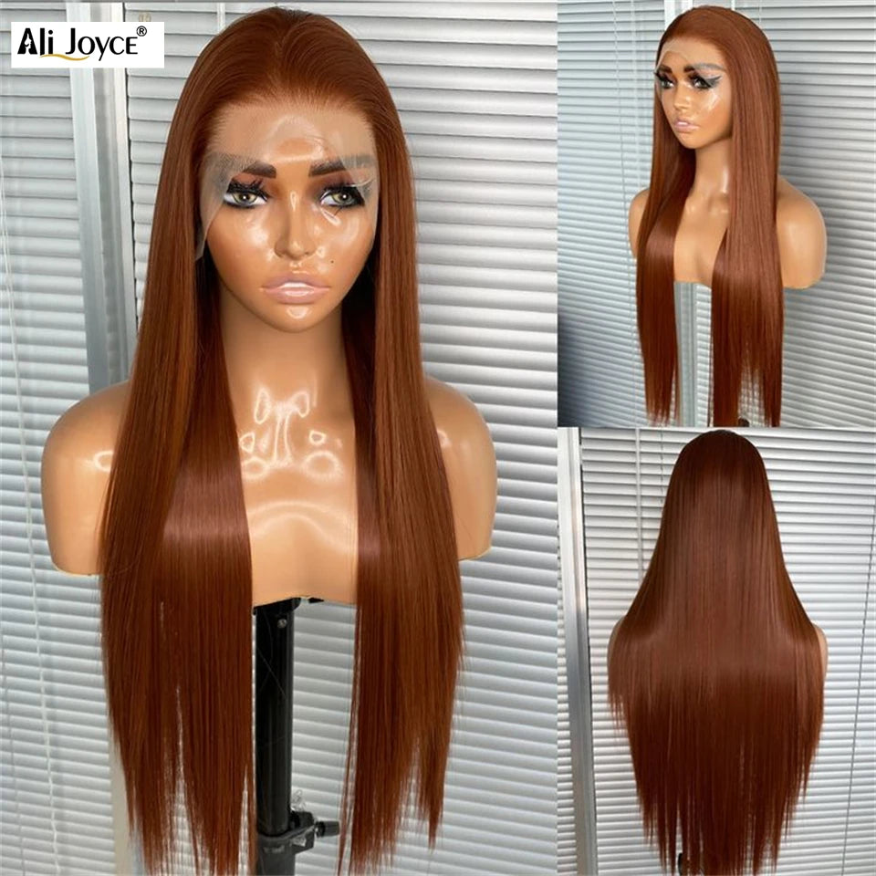 Chocolate Brown Straight Lace Front Wigs Human Hair Wig Glueless 13X4 Frontal Lace #4 Chestnut Color Peruvian Remy Hair