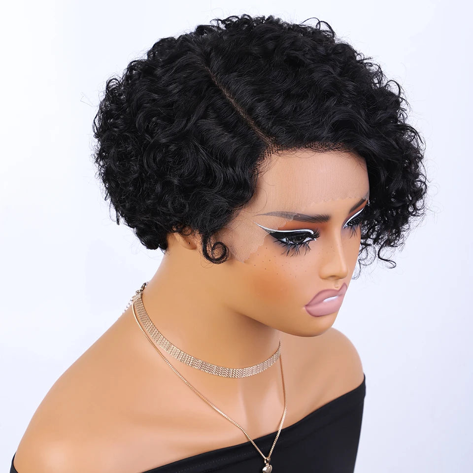 Lekker Pixie Short Curly Bob 13x1 Part Lace Front Human Hair Wigs For Women Brazilian Remy Hair Glueless Wear Go Natural Wigs