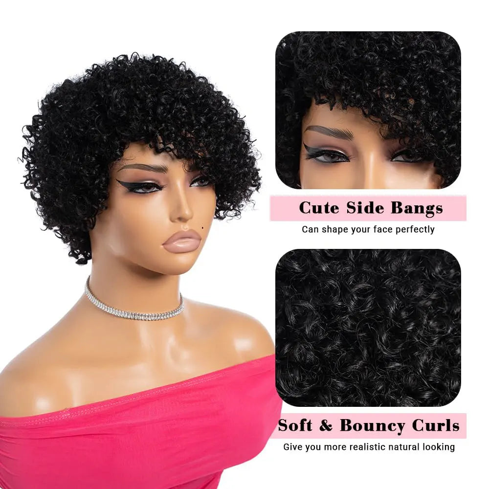 Kinky Curly Wigs Human Hair  Side Part Afro Kinky Curly Wigs for  Women  Pixie Cut Curly Wigs Human Hair