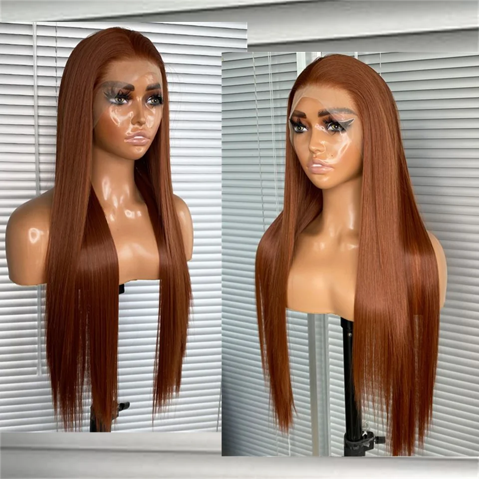 Chocolate Brown Straight Lace Front Wigs Human Hair Wig Glueless 13X4 Frontal Lace #4 Chestnut Color Peruvian Remy Hair