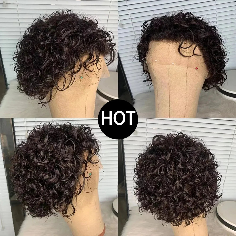 Perruque Pixie Cut Cheveux Humains 13x1 Perruques Frontales en Dentelle Cheveux Humains Courts Bob Perruques de Cheveux Humains Pour Femmes Noires Perruque Frontale en Cheveux Humains