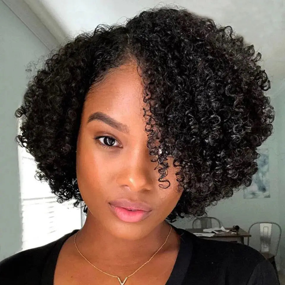 Kinky Curly Wigs Human Hair  Side Part Afro Kinky Curly Wigs for  Women  Pixie Cut Curly Wigs Human Hair