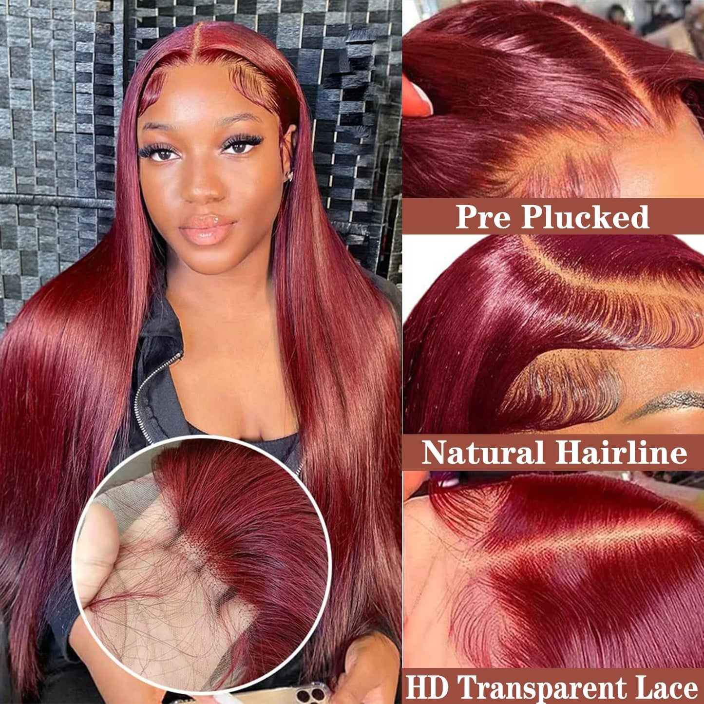 13x4 Burgundy Lace Frontal Wig Brazilian Virgin Human Hair Glueless 99J Straight Lace Front Human Wigs.